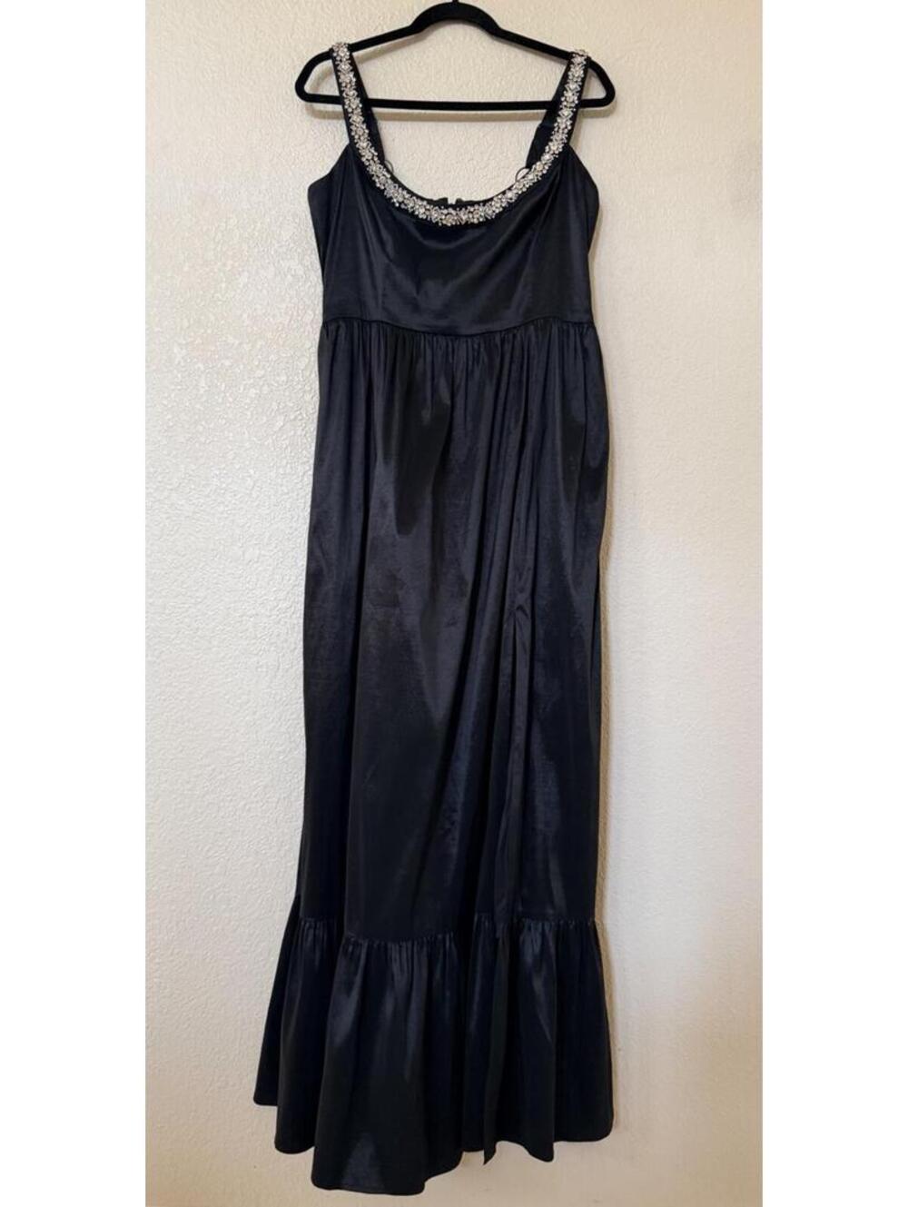 New Hutch Ericha Crystal Embellished Satin Gown In Black Sz 14 $350 - Picture 8 of 16